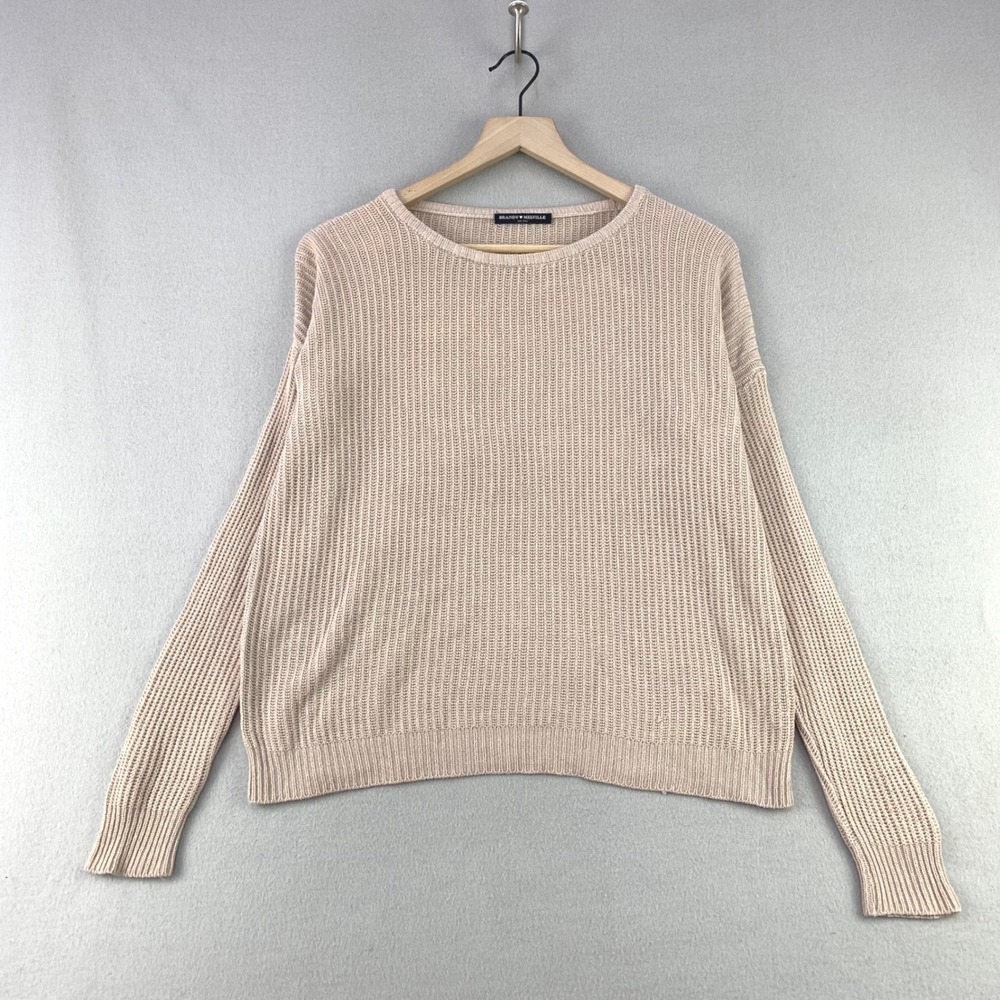 Brandy Melville Brianna Sweater Women One Size Pink Ribbed‎ Knit Cotton Blend